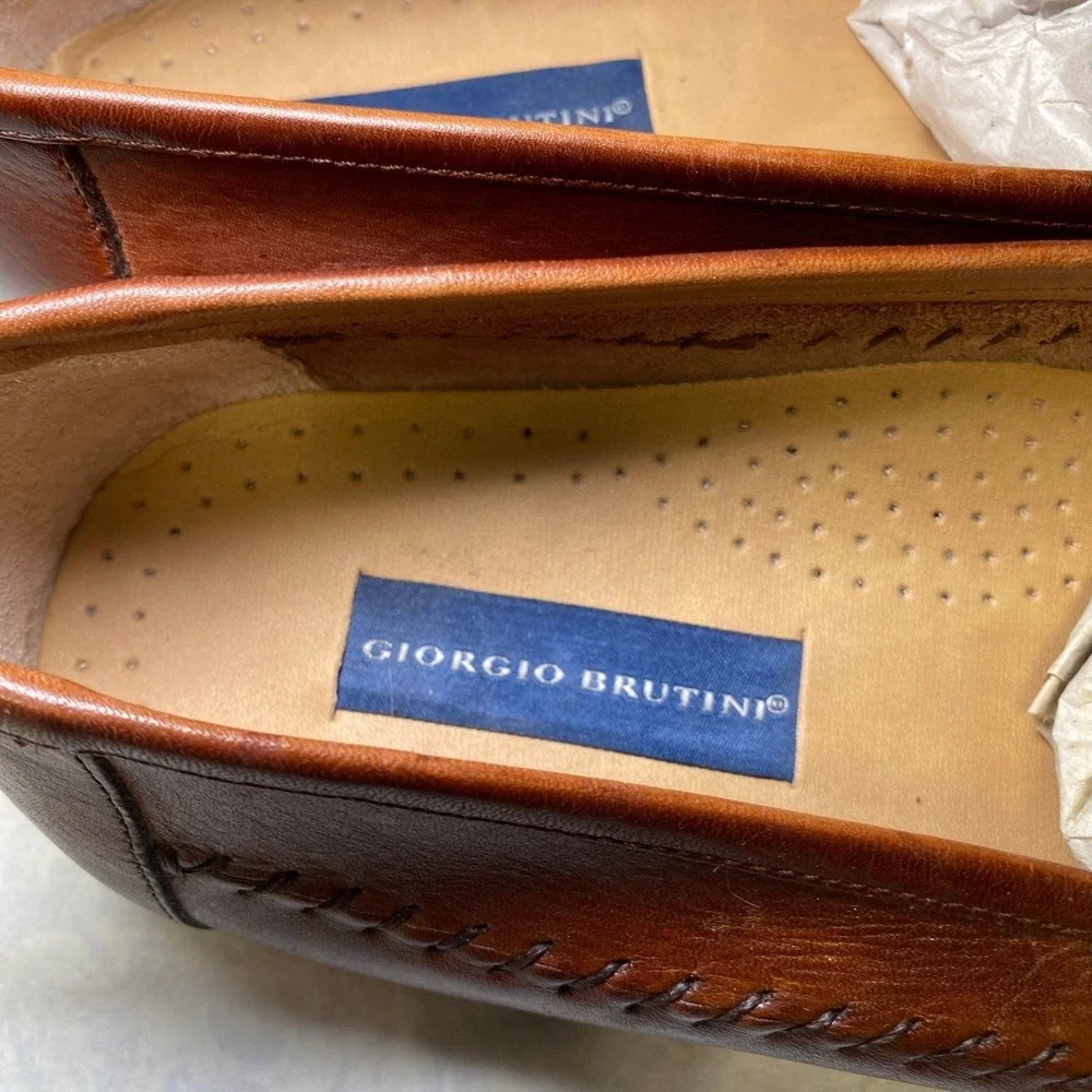 Giorgio Brutini Milan Brown Leather Tassel Loafers Men's 12 EEE Woven Toe